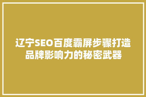 辽宁SEO百度霸屏步骤打造品牌影响力的秘密武器