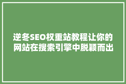 逆冬SEO权重站教程让你的网站在搜索引擎中脱颖而出