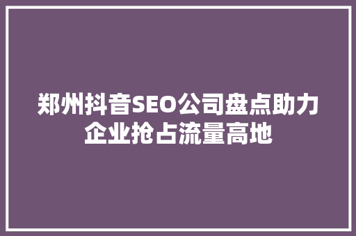 郑州抖音SEO公司盘点助力企业抢占流量高地