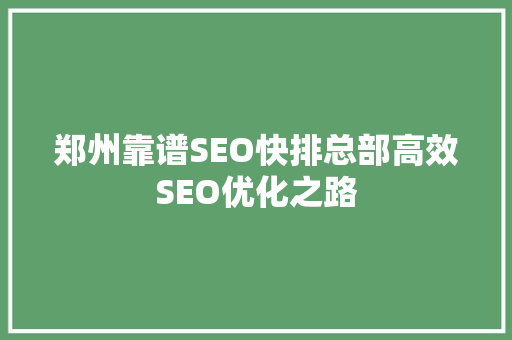 郑州靠谱SEO快排总部高效SEO优化之路