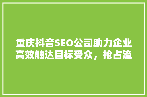 重庆抖音SEO公司助力企业高效触达目标受众，抢占流量红利