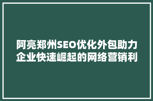 阿亮郑州SEO优化外包助力企业快速崛起的网络营销利器