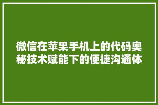 微信在苹果手机上的代码奥秘技术赋能下的便捷沟通体验
