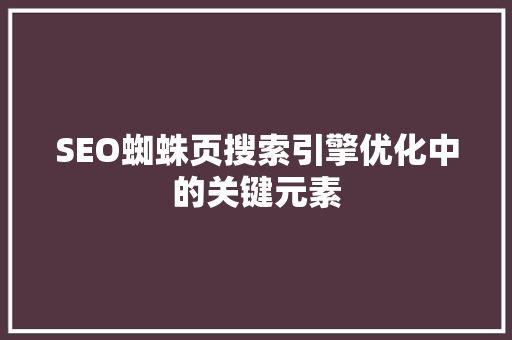 SEO蜘蛛页搜索引擎优化中的关键元素