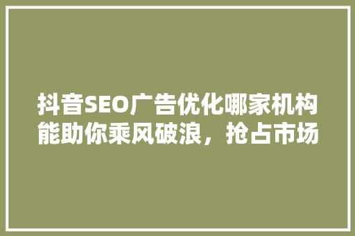 抖音SEO广告优化哪家机构能助你乘风破浪，抢占市场先机