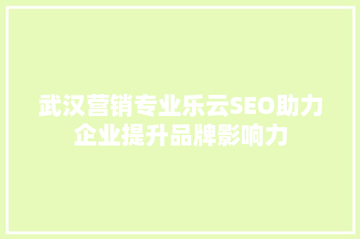 武汉营销专业乐云SEO助力企业提升品牌影响力