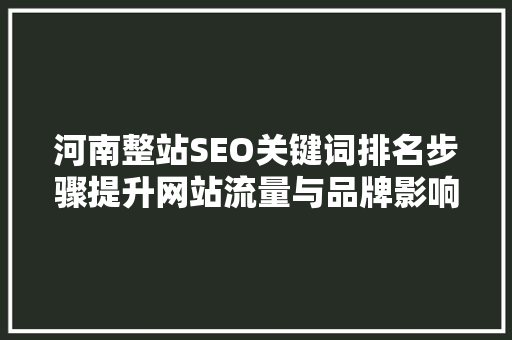 河南整站SEO关键词排名步骤提升网站流量与品牌影响力的方法