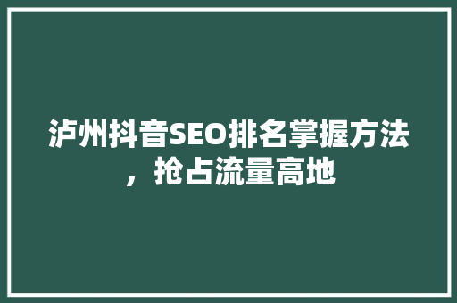 泸州抖音SEO排名掌握方法，抢占流量高地