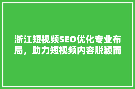 浙江短视频SEO优化专业布局，助力短视频内容脱颖而出