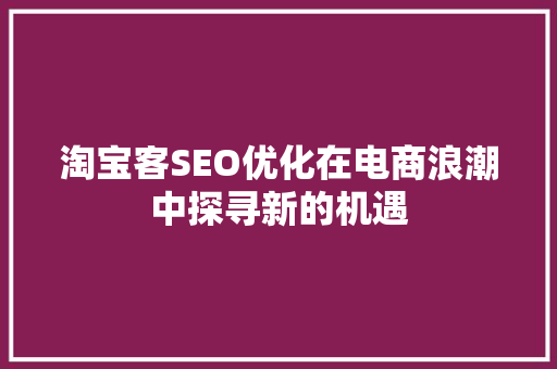 淘宝客SEO优化在电商浪潮中探寻新的机遇