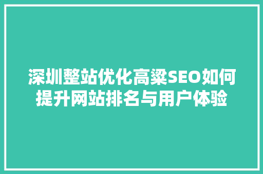 深圳整站优化高粱SEO如何提升网站排名与用户体验
