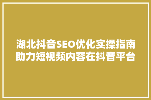 湖北抖音SEO优化实操指南助力短视频内容在抖音平台脱颖而出
