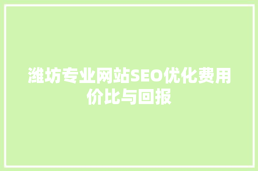 潍坊专业网站SEO优化费用价比与回报