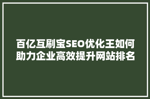 百亿互刷宝SEO优化王如何助力企业高效提升网站排名