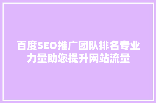 百度SEO推广团队排名专业力量助您提升网站流量