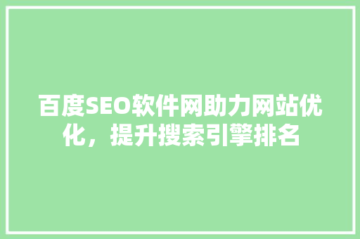 百度SEO软件网助力网站优化，提升搜索引擎排名
