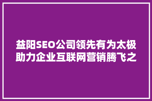 益阳SEO公司领先有为太极助力企业互联网营销腾飞之路