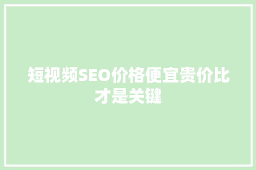 短视频SEO价格便宜贵价比才是关键