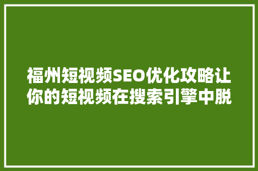 福州短视频SEO优化攻略让你的短视频在搜索引擎中脱颖而出