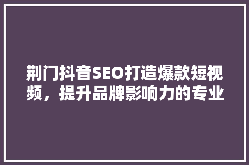 荆门抖音SEO打造爆款短视频，提升品牌影响力的专业服务