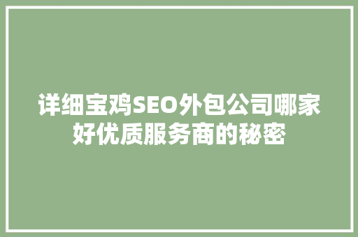 详细宝鸡SEO外包公司哪家好优质服务商的秘密