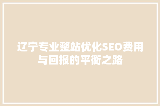辽宁专业整站优化SEO费用与回报的平衡之路