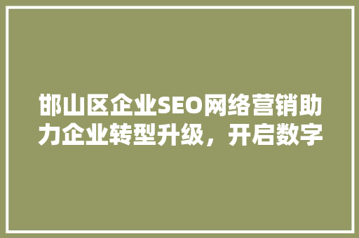 邯山区企业SEO网络营销助力企业转型升级，开启数字时代新篇章