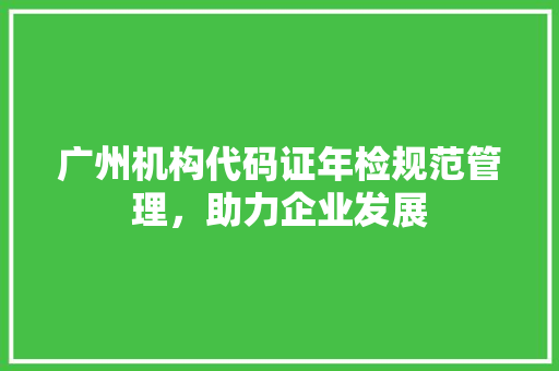 广州机构代码证年检规范管理，助力企业发展