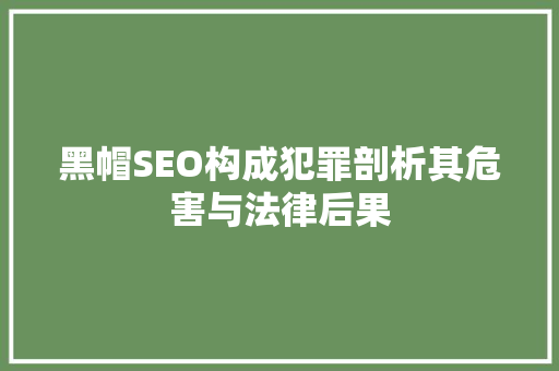 黑帽SEO构成犯罪剖析其危害与法律后果