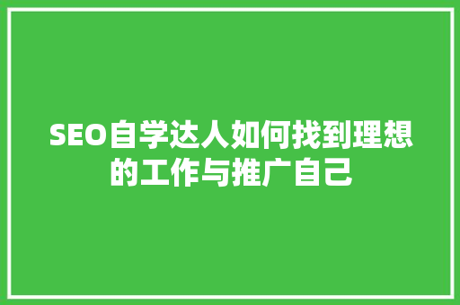 SEO自学达人如何找到理想的工作与推广自己