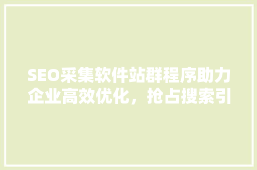 SEO采集软件站群程序助力企业高效优化，抢占搜索引擎排名高地