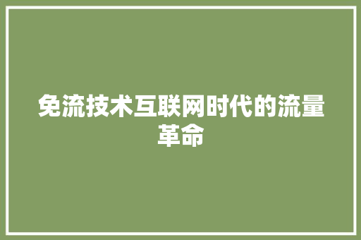 免流技术互联网时代的流量革命