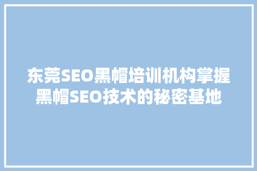 东莞SEO黑帽培训机构掌握黑帽SEO技术的秘密基地