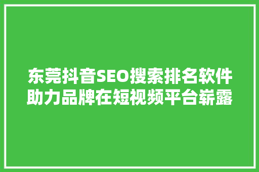 东莞抖音SEO搜索排名软件助力品牌在短视频平台崭露头角