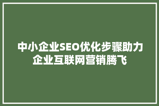 中小企业SEO优化步骤助力企业互联网营销腾飞