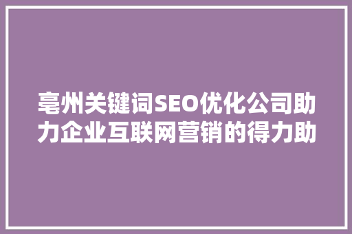 亳州关键词SEO优化公司助力企业互联网营销的得力助手