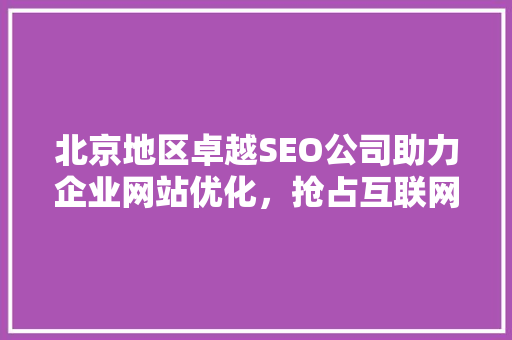北京地区卓越SEO公司助力企业网站优化，抢占互联网市场制高点