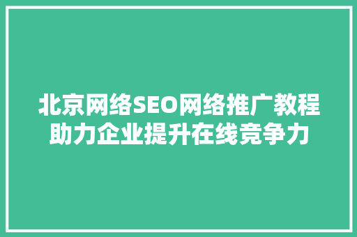 北京网络SEO网络推广教程助力企业提升在线竞争力