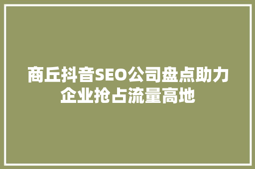 商丘抖音SEO公司盘点助力企业抢占流量高地