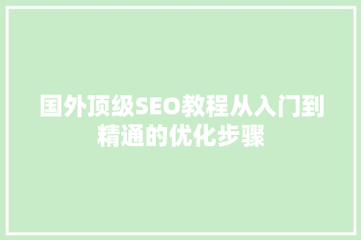 国外顶级SEO教程从入门到精通的优化步骤