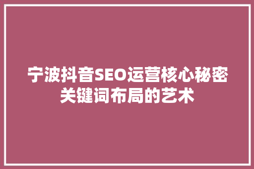 宁波抖音SEO运营核心秘密关键词布局的艺术