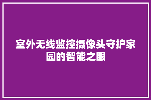 室外无线监控摄像头守护家园的智能之眼