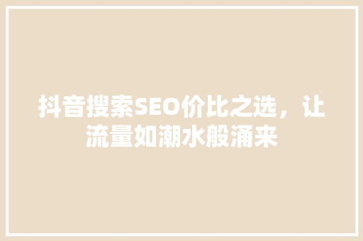 抖音搜索SEO价比之选，让流量如潮水般涌来