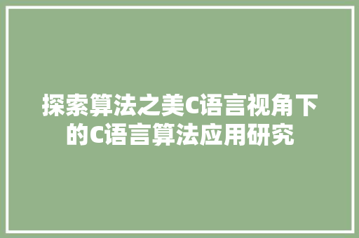 探索算法之美C语言视角下的C语言算法应用研究
