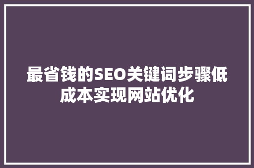 最省钱的SEO关键词步骤低成本实现网站优化