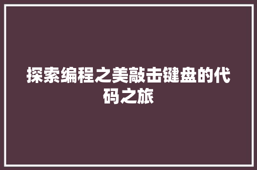 探索编程之美敲击键盘的代码之旅