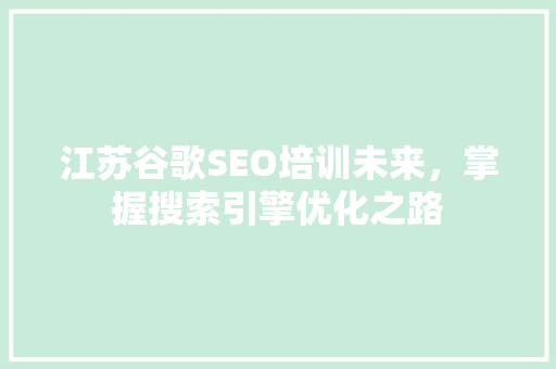 江苏谷歌SEO培训未来，掌握搜索引擎优化之路