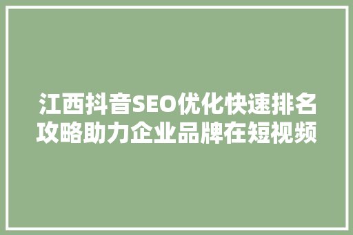 江西抖音SEO优化快速排名攻略助力企业品牌在短视频平台崭露头角