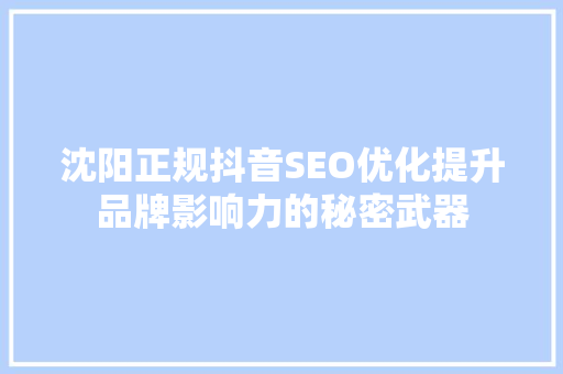 沈阳正规抖音SEO优化提升品牌影响力的秘密武器