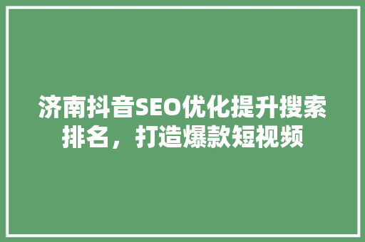 济南抖音SEO优化提升搜索排名，打造爆款短视频